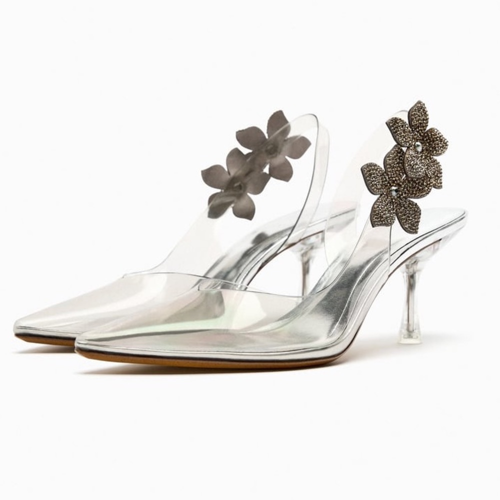 NWT ZARA - Clear Vinyl Floral Rhinestone Heels | BLOGGER’S FAVE